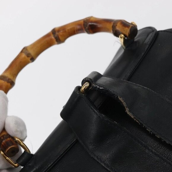 GUCCI Bamboo Backpack Leather Navy Gold 003 2058 0016 Auth 151451 main image 13